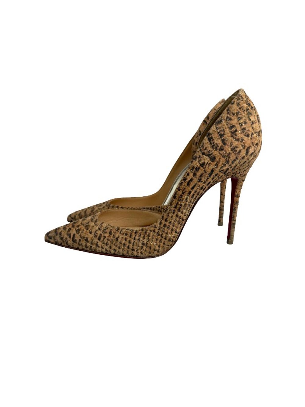 Christian Louboutin Iriza Tan Brown Python Embossed Pointed Toe D Size 7 Women's